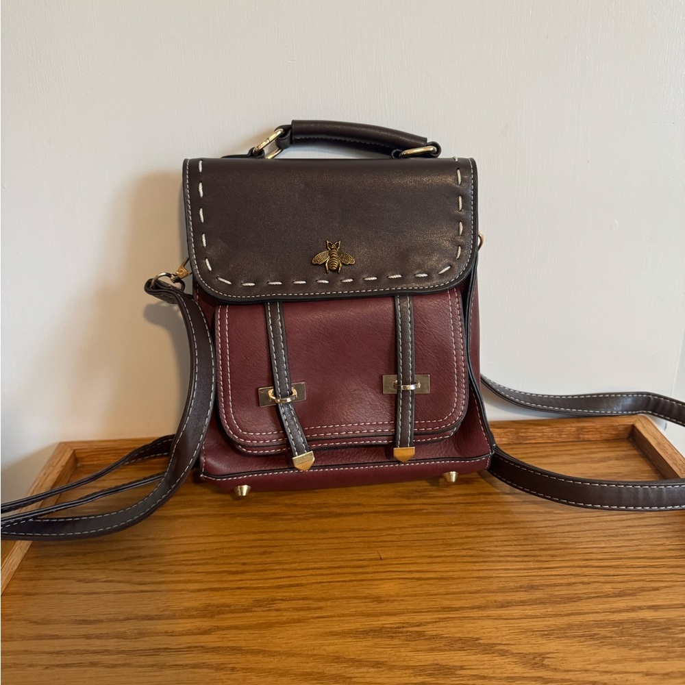 Brown and Burgundy Leather Backpack